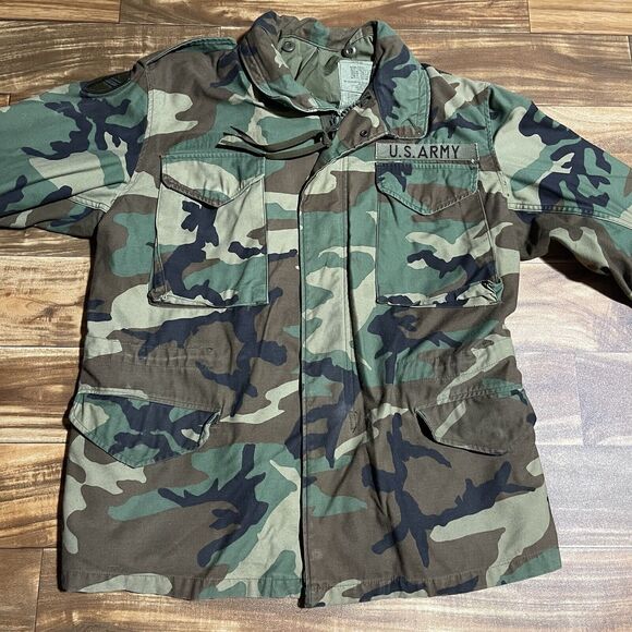 Vintage US Army Cold Weather Field Jacket Coat Woodland Camo Mens Medium Regular - Picture 5 of 16